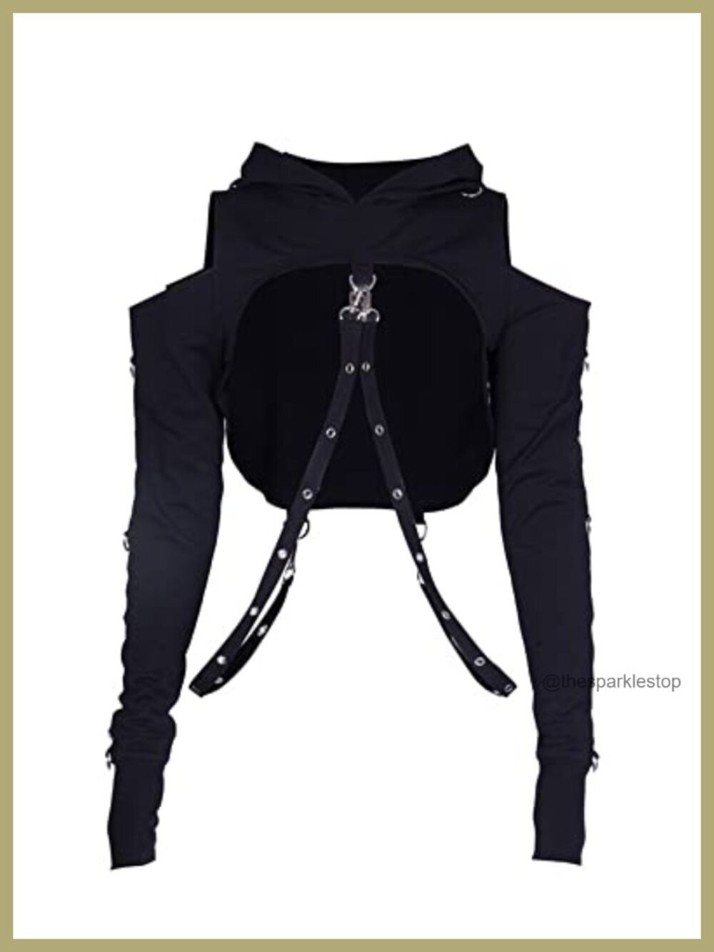 AULKEEP Cropped Hoodie Y2k Gothic Cold Shoulder Buckle Strap Top